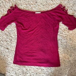 Guess - Women’s (M) Burgundy Purple Red Bardot, Off Shoulder Top Shirt